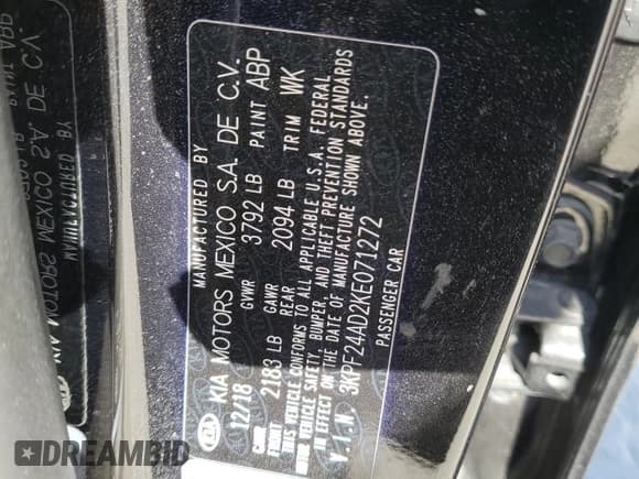 ✅ 2019 Kia Forte LXS • VIN: 3KPF24AD2KE071272 • Lot: 92781855. Wystawiony na Copart z przebiegiem 79 827 mil. Bezpłatny archiwum sprzedaży aukcyjnych z USA i szczegółowy raport historii pojazdu na DreamBid. Zdjęcie 13.