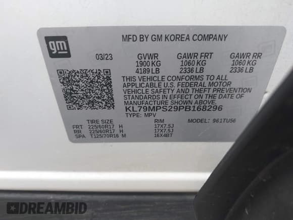 ✅ 2023 Chevrolet TrailBlazer LT • VIN: KL79MPS29PB168296 • Лот: 43071089. Опубликован ранее на IAAI с пробегом 53 074 миль. Бесплатный доступ к архиву аукционных продаж из США и подробный отчёт об истории автомобиля на DreamBid. Изображение 9.