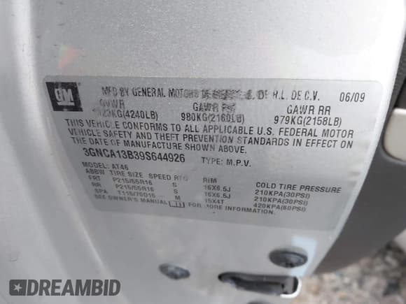 ✅ 2009 Chevrolet HHR LS • VIN: 3GNCA13B39S644926 • Lot: 41950503. Listed on IAAI with Not provided. Free auction sales archive from the USA and detailed vehicle history report at DreamBid. Image 9.