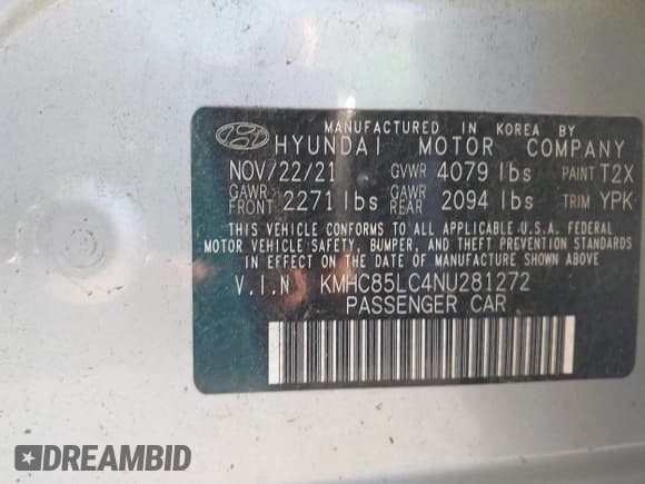 ✅ 2022 Hyundai Ioniq SEL • VIN: KMHC85LC4NU281272 • Lot: 41780390. Wystawiony na IAAI z przebiegiem 6 159 mil. Bezpłatny archiwum sprzedaży aukcyjnych z USA i szczegółowy raport historii pojazdu na DreamBid. Zdjęcie 9.