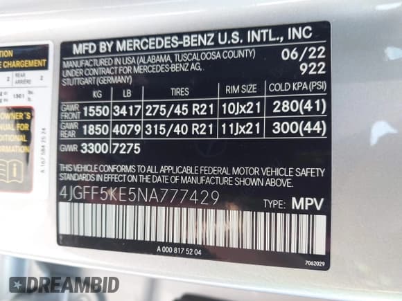 ✅ 2022 Mercedes-Benz GLS 450 • VIN: 4JGFF5KE5NA777429 • Lot: 42716350. Listed on IAAI with 46,154 mi. Free auction sales archive from the USA and detailed vehicle history report at DreamBid. Image 9.