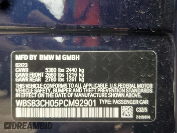 ✅ 2023 BMW M5 • VIN: WBS83CH05PCM92901 • Lot: 70383085. Wystawiony na Copart z przebiegiem 28 389 mil. Bezpłatny archiwum sprzedaży aukcyjnych z USA i szczegółowy raport historii pojazdu na DreamBid. Zdjęcie 12.