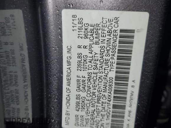 ✅ 2019 Honda Accord EX • VIN: 1HGCV1F4XKA008300 • Lot: 90002555. Listed on Copart with 88,623 mi. Free auction sales archive from the USA and detailed vehicle history report at DreamBid. Image 12.