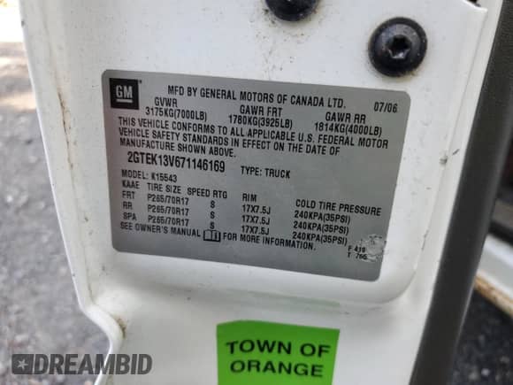 2007 GMC Sierra 1500 SL with VIN 2GTEK13V671146169, listed as a Copart auction lot 61817325 with 130,658 mi miles and Clean title. Bid and sale history available at DreamBid. Image 12.