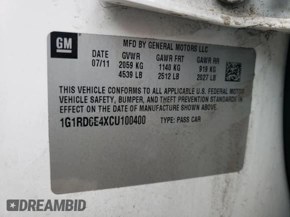 ✅ 2012 Chevrolet Volt • VIN: 1G1RD6E4XCU100400 • Lot: 81330985. Wystawiony na Copart z przebiegiem 74 353 mil. Bezpłatny archiwum sprzedaży aukcyjnych z USA i szczegółowy raport historii pojazdu na DreamBid. Zdjęcie 12.