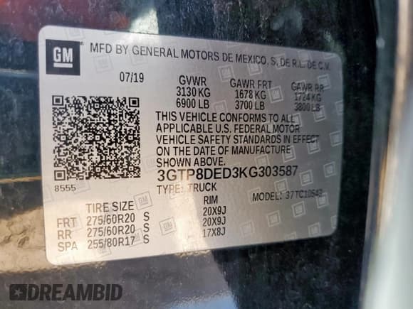 ✅ 2019 GMC Sierra 1500 SLT • VIN: 3GTP8DED3KG303587 • Лот: 66042295. Опубликован ранее на Copart с пробегом 129 337 миль. Бесплатный доступ к архиву аукционных продаж из США и подробный отчёт об истории автомобиля на DreamBid. Изображение 14.