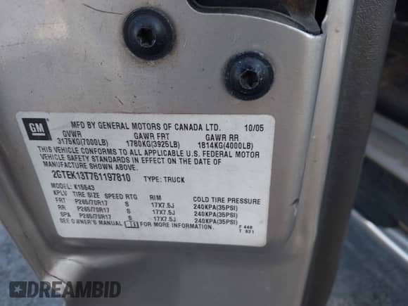 2006 GMC Sierra 1500 SLE1 с VIN 2GTEK13T761197810, выставлен на аукционе IAAI как лот 43025238 с пробегом 254 046 миль миль и . История ставок и продаж доступна на DreamBid. Изображение 9.