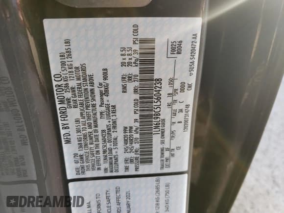 ✅ 2020 Lincoln Continental Black Label • VIN: 1LN6L9BC5L5604238 • Lot: 60297523. Wystawiony na Copart z przebiegiem 20 511 mil. Bezpłatny archiwum sprzedaży aukcyjnych z USA i szczegółowy raport historii pojazdu na DreamBid. Zdjęcie 12.