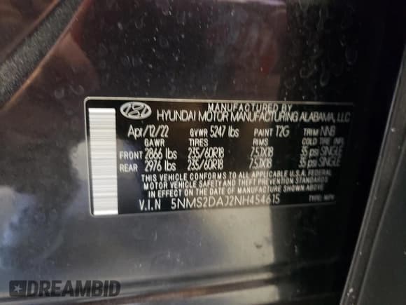 ✅ 2022 Hyundai Santa Fe SEL • VIN: 5NMS2DAJ2NH454615 • Lot: 68744444. Wystawiony na Copart z przebiegiem 26 293 mil. Bezpłatny archiwum sprzedaży aukcyjnych z USA i szczegółowy raport historii pojazdu na DreamBid. Zdjęcie 14.