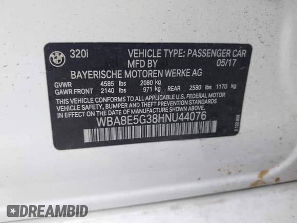 ✅ 2017 BMW 3 Series 320i xDrive • VIN: WBA8E5G38HNU44076 • Лот: 43557943. Опубликован ранее на IAAI с пробегом 140 100 миль. Бесплатный доступ к архиву аукционных продаж из США и подробный отчёт об истории автомобиля на DreamBid. Изображение 9.