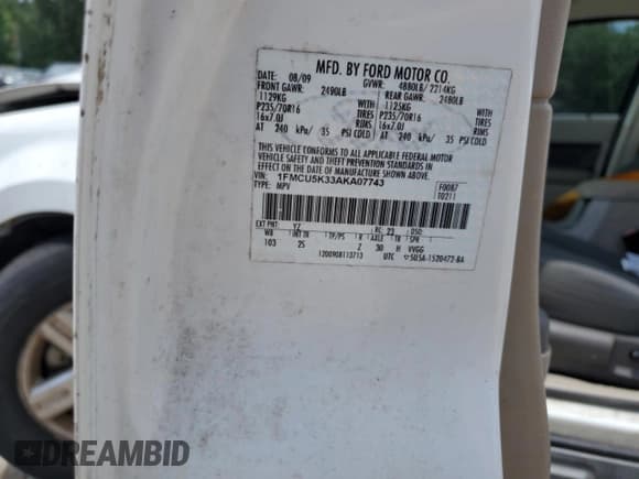 ✅ 2010 Ford Escape Hybrid • VIN: 1FMCU5K33AKA07743 • Lot: 63009965. Listed on Copart with 178,220 mi. Free auction sales archive from the USA and detailed vehicle history report at DreamBid. Image 13.