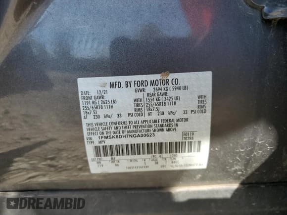 ✅ 2022 Ford Explorer XLT • VIN: 1FMSK8DH7NGA00623 • Lot: 81809975. Wystawiony na Copart z przebiegiem 75 076 mil. Bezpłatny archiwum sprzedaży aukcyjnych z USA i szczegółowy raport historii pojazdu na DreamBid. Zdjęcie 13.