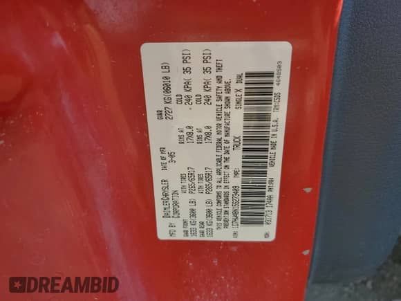 2005 Dodge Dakota SLT with VIN 1D7HW48N15S273409, listed as a Copart auction lot 84817255 with Not provided miles and Salvage title. Bid and sale history available at DreamBid. Image 12.
