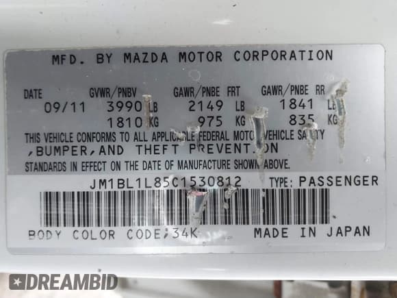 ✅ 2012 Mazda 3 i Touring • VIN: JM1BL1L85C1530812 • Lot: 41640423. Listed on IAAI with 135,744 mi. Free auction sales archive from the USA and detailed vehicle history report at DreamBid. Image 9.