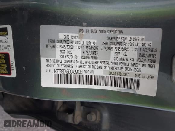 ✅ 2013 Mazda CX-9 Grand Touring • VIN: JM3TB2DA5D0409033 • Lot: 42921708. Listed on IAAI with 186,233 mi. Free auction sales archive from the USA and detailed vehicle history report at DreamBid. Image 9.