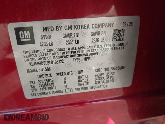 ✅ 2020 Buick Encore GX Select • VIN: KL4MMDSL8LB106722 • Lot: 43468352. Listed on IAAI with 41,721 mi. Free auction sales archive from the USA and detailed vehicle history report at DreamBid. Image 9.