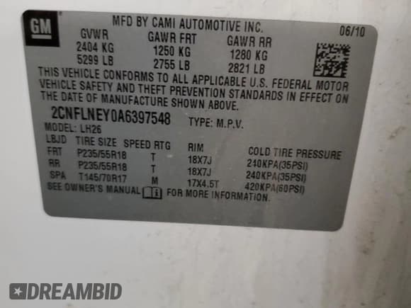 ✅ 2010 Chevrolet Equinox 2LT • VIN: 2CNFLNEY0A6397548 • Lot: 61230513. Wystawiony na Copart z przebiegiem 117 637 mil. Bezpłatny archiwum sprzedaży aukcyjnych z USA i szczegółowy raport historii pojazdu na DreamBid. Zdjęcie 12.