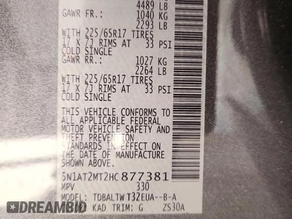 ✅ 2017 Nissan Rogue SV • VIN: 5N1AT2MT2HC877381 • Lot: 90632945. Listed on Copart with 37,844 mi. Free auction sales archive from the USA and detailed vehicle history report at DreamBid. Image 14.