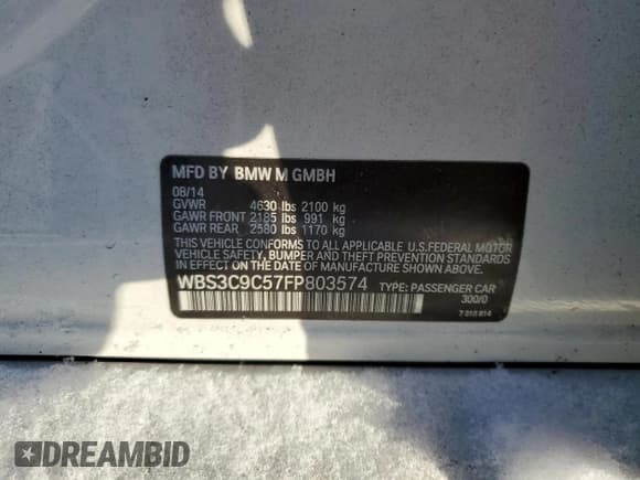 ✅ 2015 BMW M3 • VIN: WBS3C9C57FP803574 • Lot: 37294684. Listed on Copart with 79,891 mi. Free auction sales archive from the USA and detailed vehicle history report at DreamBid. Image 12.