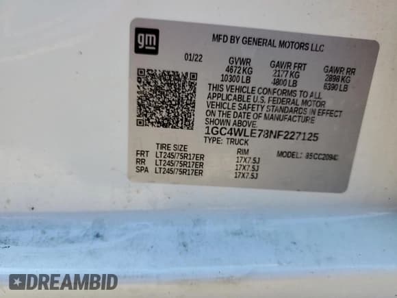 ✅ 2022 Chevrolet Silverado 2500HD Work Truck • VIN: 1GC4WLE78NF227125 • Lot: 67079814. Listed on Copart with 49,291 mi. Free auction sales archive from the USA and detailed vehicle history report at DreamBid. Image 12.