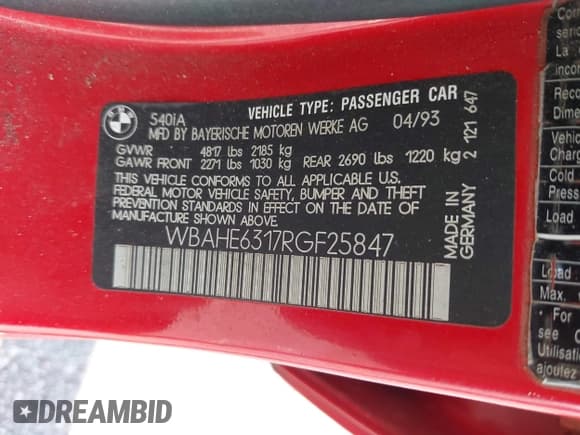 ✅ 1994 BMW 5 Series • VIN: WBAHE6317RGF25847 • Lot: 42413818. Wystawiony na IAAI z przebiegiem 213 166 mil. Bezpłatny archiwum sprzedaży aukcyjnych z USA i szczegółowy raport historii pojazdu na DreamBid. Zdjęcie 9.