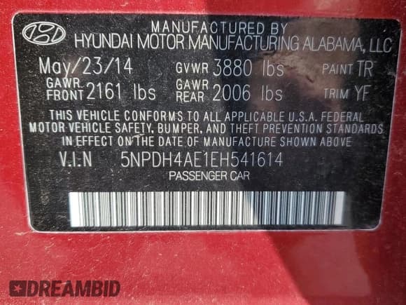 ✅ 2014 Hyundai Elantra SE • VIN: 5NPDH4AE1EH541614 • Lot: 59525625. Listed on Copart with 129,934 mi. Free auction sales archive from the USA and detailed vehicle history report at DreamBid. Image 12.