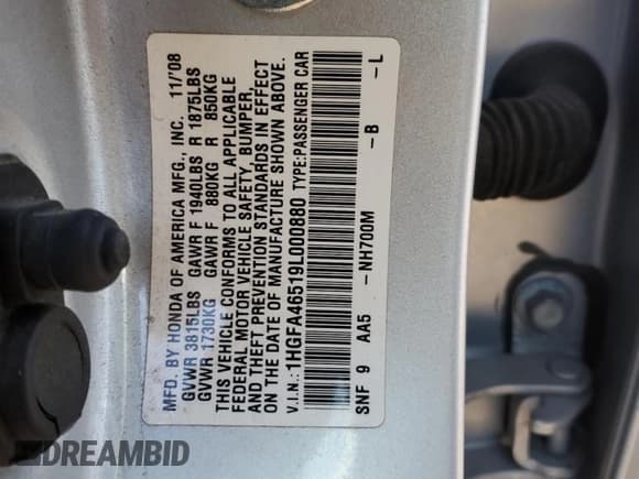 ✅ 2009 Honda Civic GX • VIN: 1HGFA46519L000880 • Lot: 90717515. Listed on Copart with 184,913 mi. Free auction sales archive from the USA and detailed vehicle history report at DreamBid. Image 12.