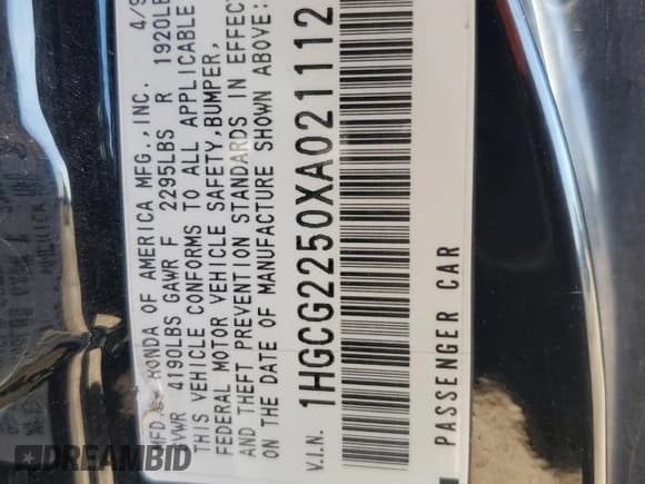 ✅ 1999 Honda Accord EX • VIN: 1HGCG2250XA021112 • Лот: 86749345. Опубликован ранее на Copart с пробегом 168 981 миль. Бесплатный доступ к архиву аукционных продаж из США и подробный отчёт об истории автомобиля на DreamBid. Изображение 12.