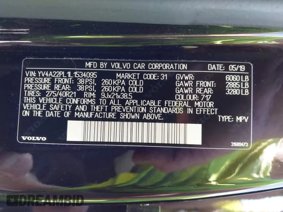 ✅ 2020 Volvo XC90 Inscription • VIN: YV4A22PL1L1534095 • Lot: 43262780. Listed on IAAI with 85,198 mi. Free auction sales archive from the USA and detailed vehicle history report at DreamBid. Image 9.