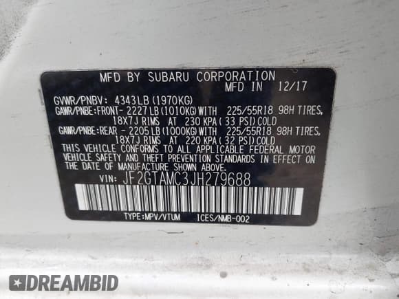 ✅ 2018 Subaru Crosstrek Limited • VIN: JF2GTAMC3JH279688 • Lot: 42181878. Listed on IAAI with 90,338 mi. Free auction sales archive from the USA and detailed vehicle history report at DreamBid. Image 9.