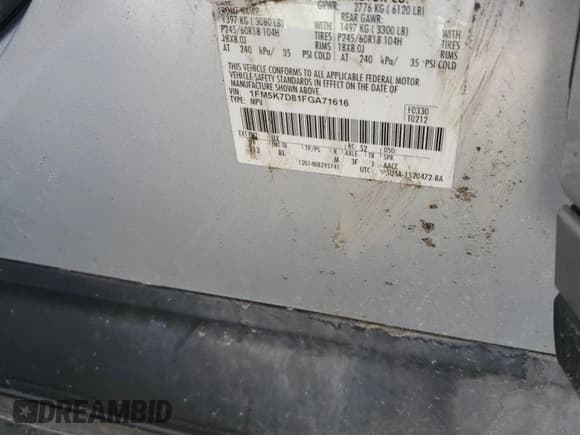 ✅ 2015 Ford Explorer XLT • VIN: 1FM5K7D81FGA71616 • Lot: 86106795. Listed on Copart with 180,998 mi. Free auction sales archive from the USA and detailed vehicle history report at DreamBid. Image 14.