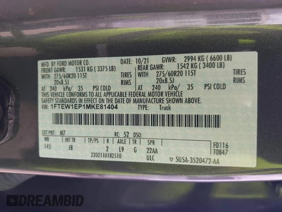 ✅ 2021 Ford F-150 XL • VIN: 1FTEW1EP1MKE81404 • Lot: 43300642. Listed on IAAI with 83,060 mi. Free auction sales archive from the USA and detailed vehicle history report at DreamBid. Image 9.