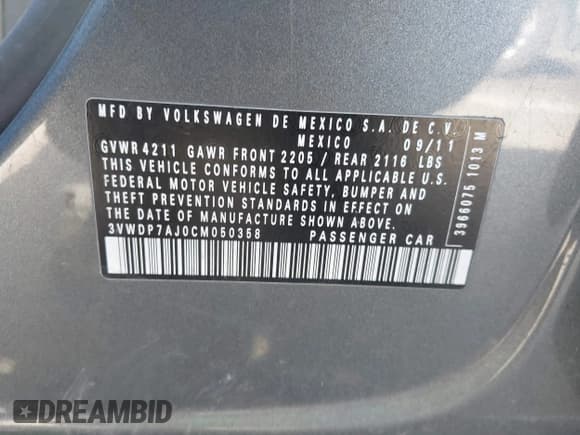 ✅ 2012 Volkswagen Jetta SE • VIN: 3VWDP7AJ0CM050358 • Лот: 43531846. Опубликован ранее на IAAI с пробегом 213 917 миль. Бесплатный доступ к архиву аукционных продаж из США и подробный отчёт об истории автомобиля на DreamBid. Изображение 9.