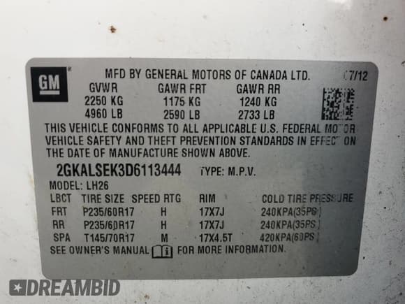 ✅ 2013 GMC Terrain SLE • VIN: 2GKALSEK3D6113444 • Lot: 89437125. Listed on Copart with 158,760 mi. Free auction sales archive from the USA and detailed vehicle history report at DreamBid. Image 12.