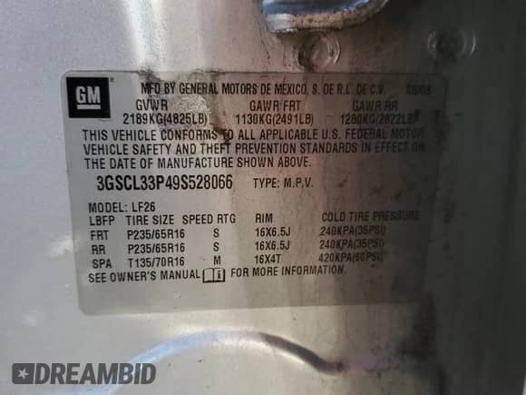 2009 Saturn VUE XE z VIN 3GSCL33P49S528066, wystawiony jako Copart lot #43237545 z przebiegiem 150 340 mil mil oraz Szkoda całkowita • Salvage title. Historia ofert i sprzedaży dostępna na DreamBid. Obrazek 14.