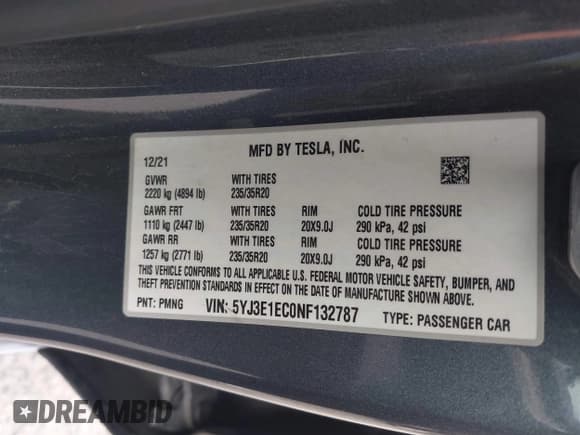 ✅ 2022 Tesla Model 3 Performance • VIN: 5YJ3E1EC0NF132787 • Лот: 42446025. Опубликован ранее на IAAI с пробегом 54 956 миль. Бесплатный доступ к архиву аукционных продаж из США и подробный отчёт об истории автомобиля на DreamBid. Изображение 9.