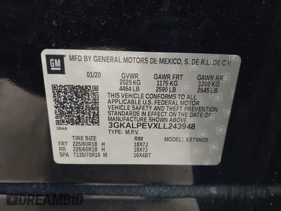 ✅ 2020 GMC Terrain SLT • VIN: 3GKALPEVXLL243948 • Lot: 43681796. Listed on IAAI with 92,751 mi. Free auction sales archive from the USA and detailed vehicle history report at DreamBid. Image 9.