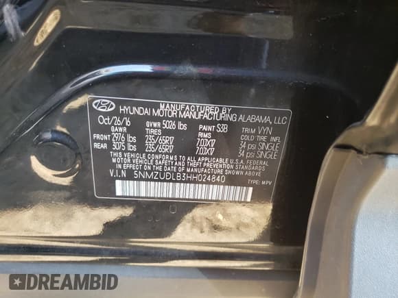 ✅ 2017 Hyundai Santa Fe 2.4L • VIN: 5NMZUDLB3HH024840 • Лот: 56909941. Опубликован ранее на Copart с пробегом 80 859 миль. Бесплатный доступ к архиву аукционных продаж из США и подробный отчёт об истории автомобиля на DreamBid. Изображение 10.