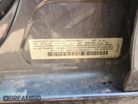 ✅ 2007 Volkswagen Jetta Wolfsburg Edition • VIN: 3VWEF71K37M056547 • Lot: 80122175. Listed on Copart with 262,208 mi. Free auction sales archive from the USA and detailed vehicle history report at DreamBid. Image 13.