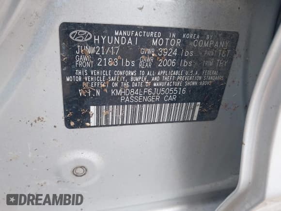 ✅ 2018 Hyundai Elantra Value Edition • VIN: KMHD84LF6JU505516 • Lot: 42400996. Listed on IAAI with 95,036 mi. Free auction sales archive from the USA and detailed vehicle history report at DreamBid. Image 9.