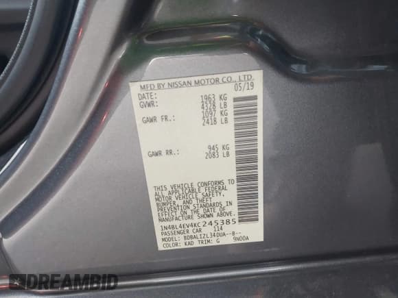 ✅ 2019 Nissan Altima SL • VIN: 1N4BL4EV4KC245385 • Лот: 43364228. Опубликован ранее на IAAI с пробегом 129 116 миль. Бесплатный доступ к архиву аукционных продаж из США и подробный отчёт об истории автомобиля на DreamBid. Изображение 9.