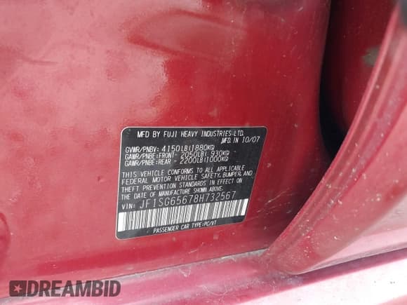 ✅ 2008 Subaru Forester X • VIN: JF1SG65678H732567 • Lot: 43683496. Listed on IAAI with 106,907 mi. Free auction sales archive from the USA and detailed vehicle history report at DreamBid. Image 9.