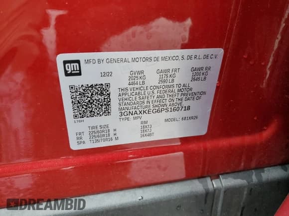 ✅ 2023 Chevrolet Equinox LT • VIN: 3GNAXKEG6PS160718 • Lot: 89702315. Wystawiony na Copart z przebiegiem 24 022 mil. Bezpłatny archiwum sprzedaży aukcyjnych z USA i szczegółowy raport historii pojazdu na DreamBid. Zdjęcie 13.