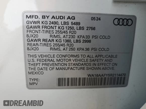 ✅ 2024 Audi Q5 Sportback S line Prestige • VIN: WA16AAFY5R2114470 • Lot: 85324085. Listed on Copart with Not provided. Free auction sales archive from the USA and detailed vehicle history report at DreamBid. Image 14.