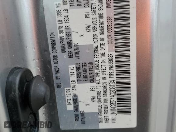 ✅ 2010 Mazda MX-5 Miata Touring • VIN: JM1NC2EF1A0208184 • Лот: 74772614. Опубликован ранее на Copart с пробегом Не указан. Бесплатный доступ к архиву аукционных продаж из США и подробный отчёт об истории автомобиля на DreamBid. Изображение 13.