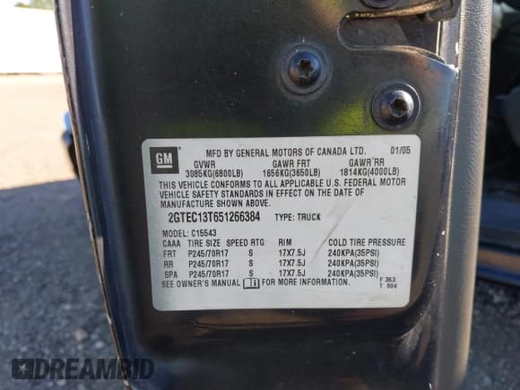 ✅ 2005 GMC Sierra 1500 SLE • VIN: 2GTEC13T651266384 • Лот: 43579635. Опубликован ранее на IAAI с пробегом 193 604 миль. Бесплатный доступ к архиву аукционных продаж из США и подробный отчёт об истории автомобиля на DreamBid. Изображение 9.