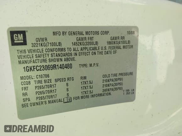 ✅ 2009 GMC Yukon • VIN: 1GKFC23069R140480 • Лот: 41389968. Опубликован ранее на IAAI с пробегом 156 337 миль. Бесплатный доступ к архиву аукционных продаж из США и подробный отчёт об истории автомобиля на DreamBid. Изображение 9.