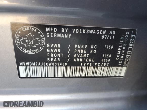 ✅ 2012 Volkswagen Golf TDI • VIN: WVWDM7AJ8CW039460 • Лот: 90292365. Опубликован ранее на Copart с пробегом 223 775 миль. Бесплатный доступ к архиву аукционных продаж из США и подробный отчёт об истории автомобиля на DreamBid. Изображение 12.