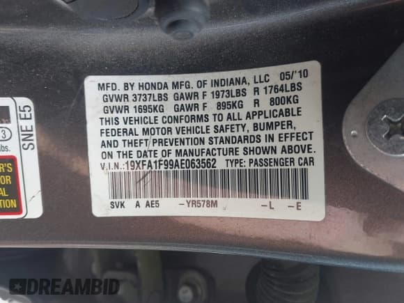 ✅ 2010 Honda Civic EX-L • VIN: 19XFA1F99AE063562 • Lot: 43092412. Wystawiony na IAAI z przebiegiem 196 069 mil. Bezpłatny archiwum sprzedaży aukcyjnych z USA i szczegółowy raport historii pojazdu na DreamBid. Zdjęcie 9.
