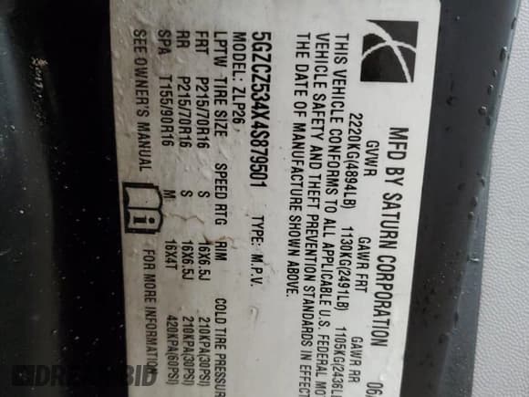 ✅ 2004 Saturn VUE V6 • VIN: 5GZCZ534X4S879501 • Лот: 87015574. Опубликован ранее на Copart с пробегом 173 426 миль. Бесплатный доступ к архиву аукционных продаж из США и подробный отчёт об истории автомобиля на DreamBid. Изображение 13.